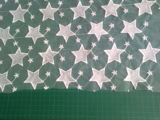 Κεντημένο ύφασμα δαντελλών Qmilch Pentagram organza, ύφασμα δαντελλών αστεριών