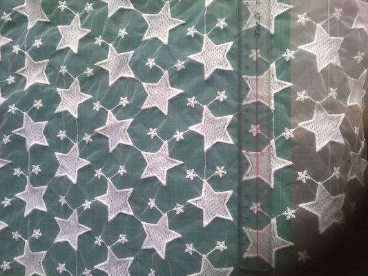 Κεντημένο ύφασμα δαντελλών Qmilch Pentagram organza, ύφασμα δαντελλών αστεριών